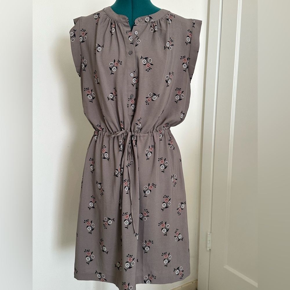 LOFT Muted Taupe Floral Midi Dress